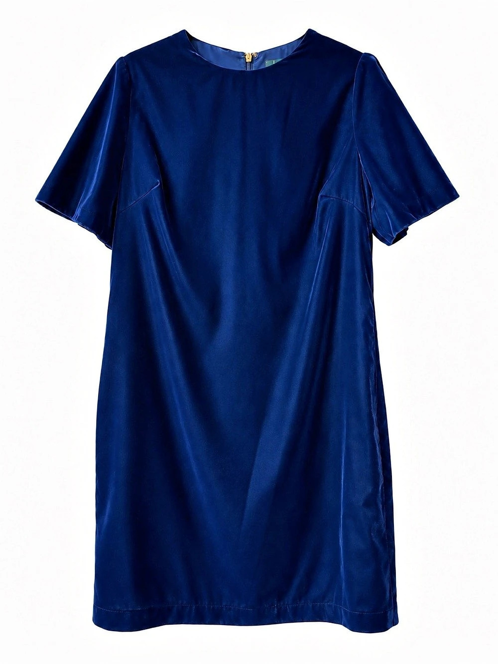 Lauren Ralph Lauren Navy Blue Short Sleeve Shift Dress Gold Back Zip - Size 8